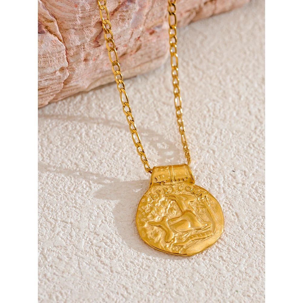 Zodiac Gold Coin Pendant Necklace