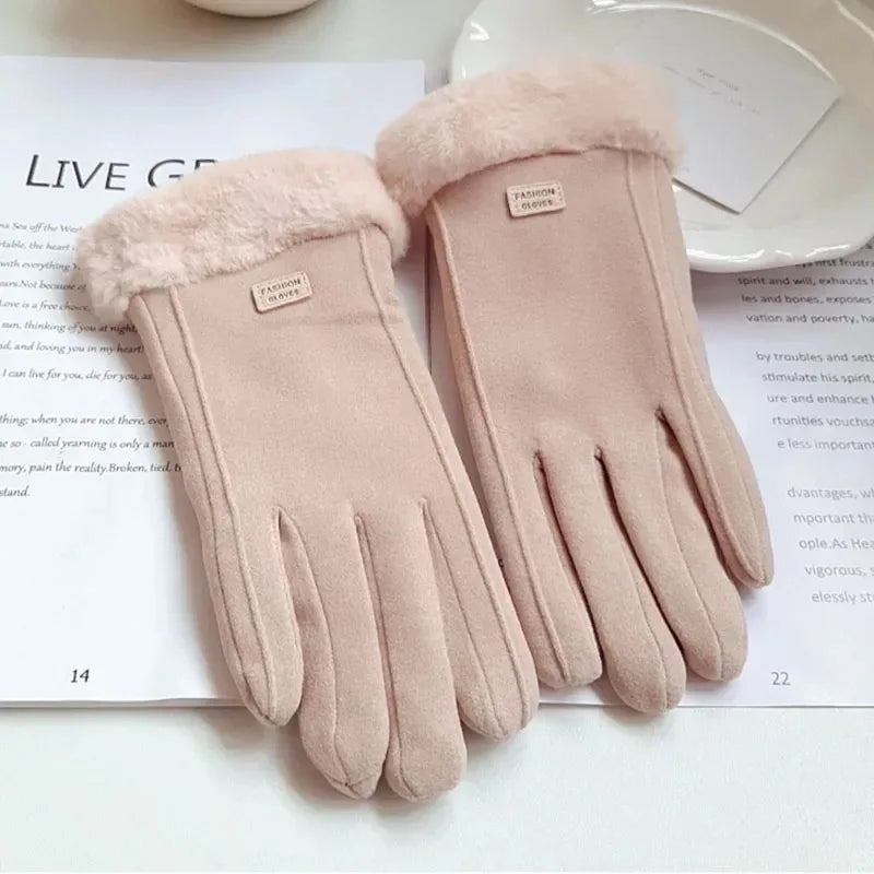 Women's Winter Suede Plush Gloves