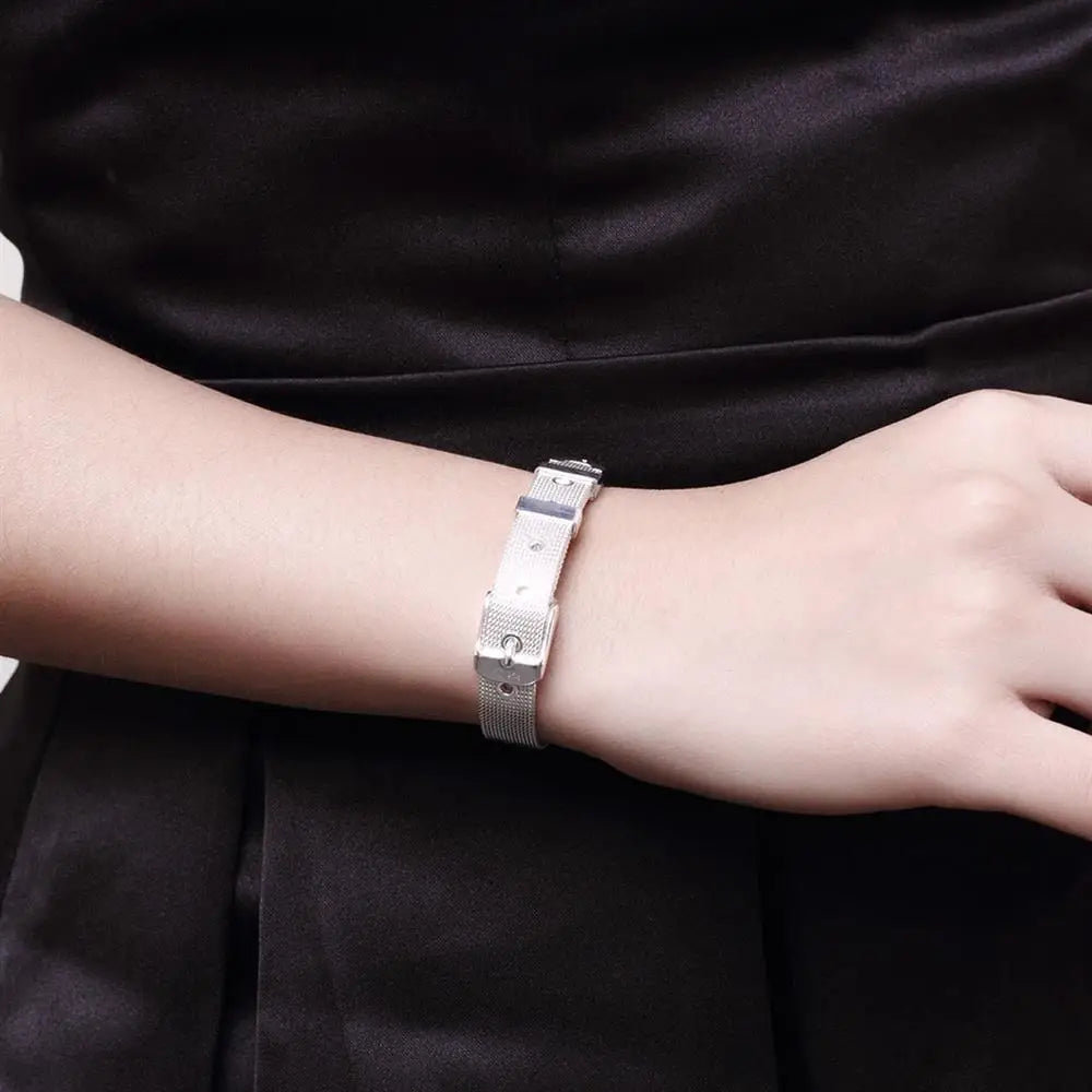 Sterling Silver Mesh Belt Buckle Bracelet