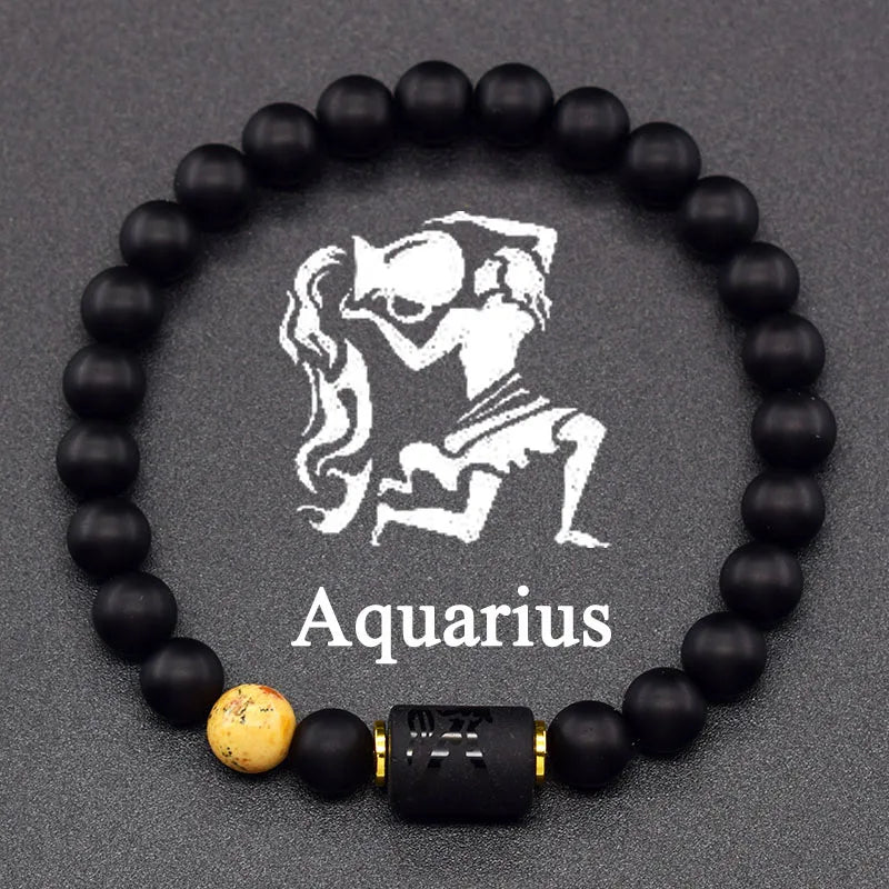 Zodiac Signs Constellation Bracelet - Black Agate