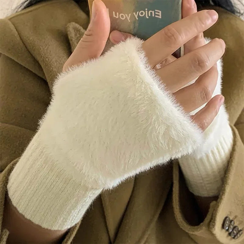 Soft Plush Fleece Winter Fingerless Gloves