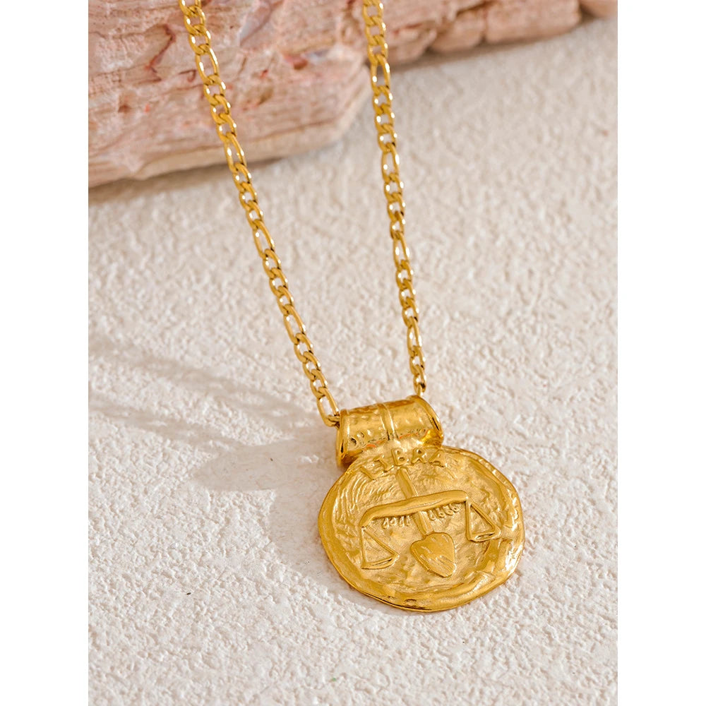 Zodiac Gold Coin Pendant Necklace