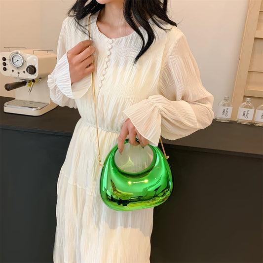 Mirror Effect Small Crescent Handbag - Solid Colour