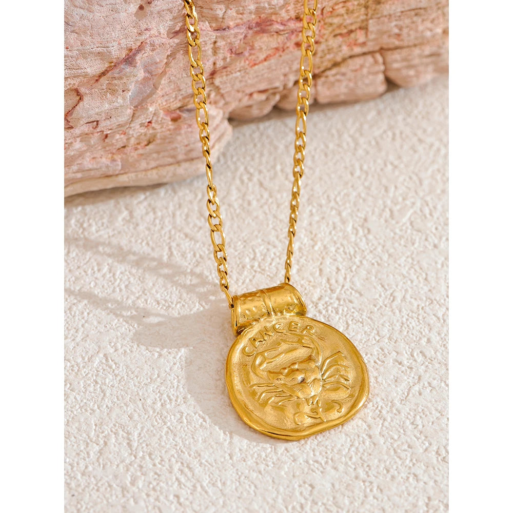 Zodiac Gold Coin Pendant Necklace
