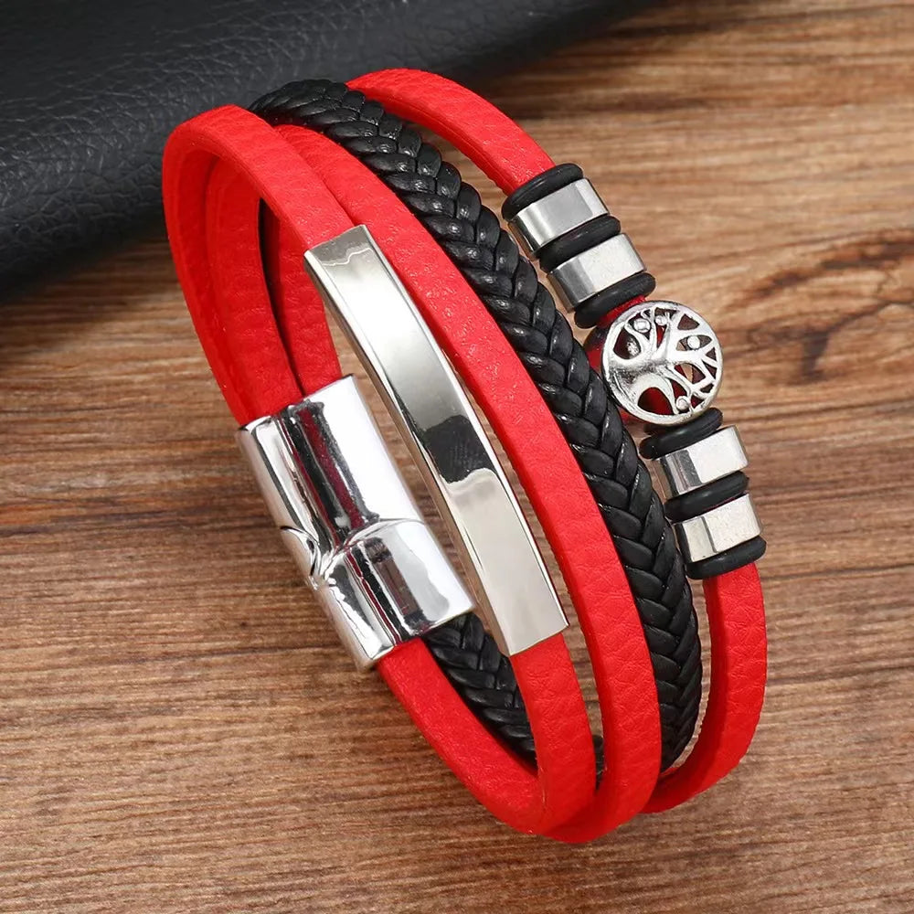 Multi Strand Leather Fashion Bracelet - Tree