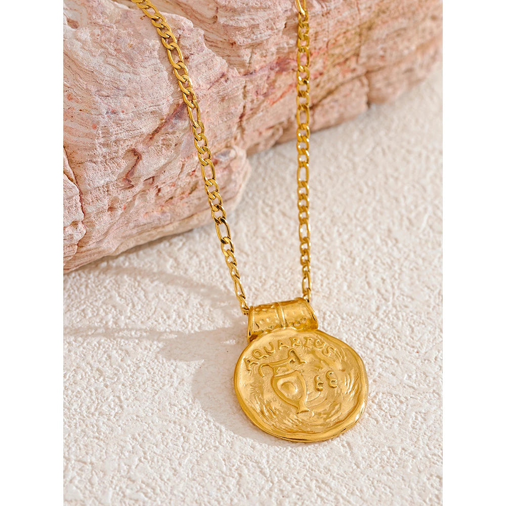 Zodiac Gold Coin Pendant Necklace