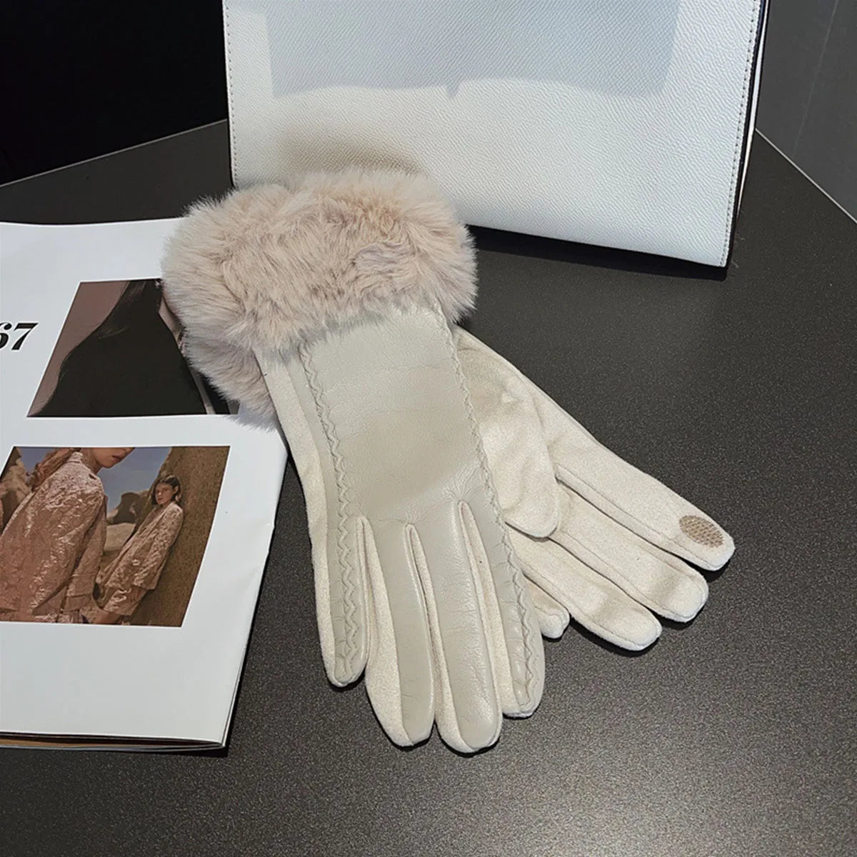 Women's Leather Gloves with Finger Touch Screen