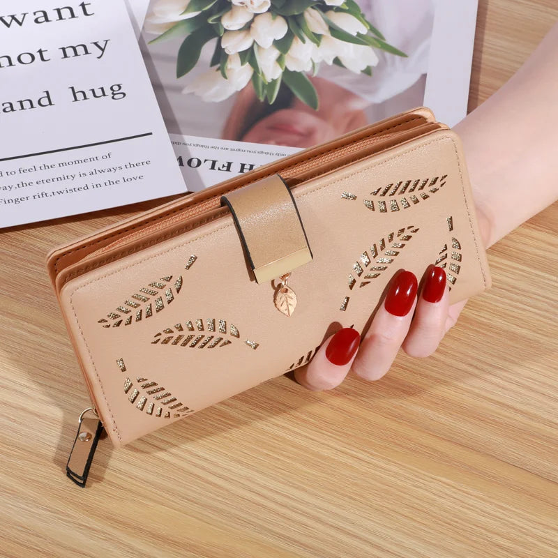 Gold Hollow Leaf Design Long Wallet
