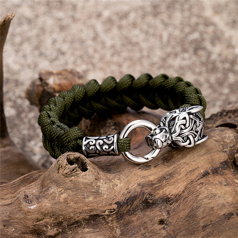 Viking Wolf Head Braided Rope Bracelet