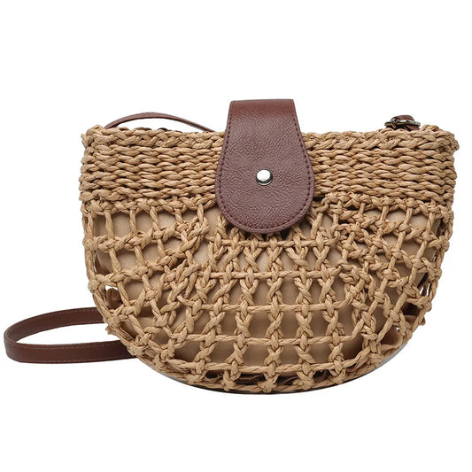 Half Moon Straw Crossbody Bag