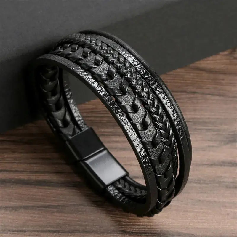 Classic Men's Plaited Strand Leather Bracelet