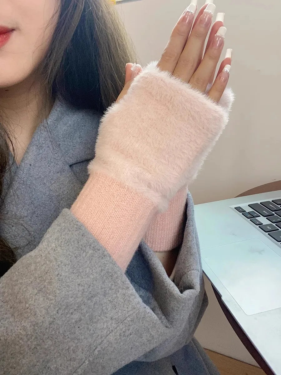 Soft Plush Fleece Winter Fingerless Gloves