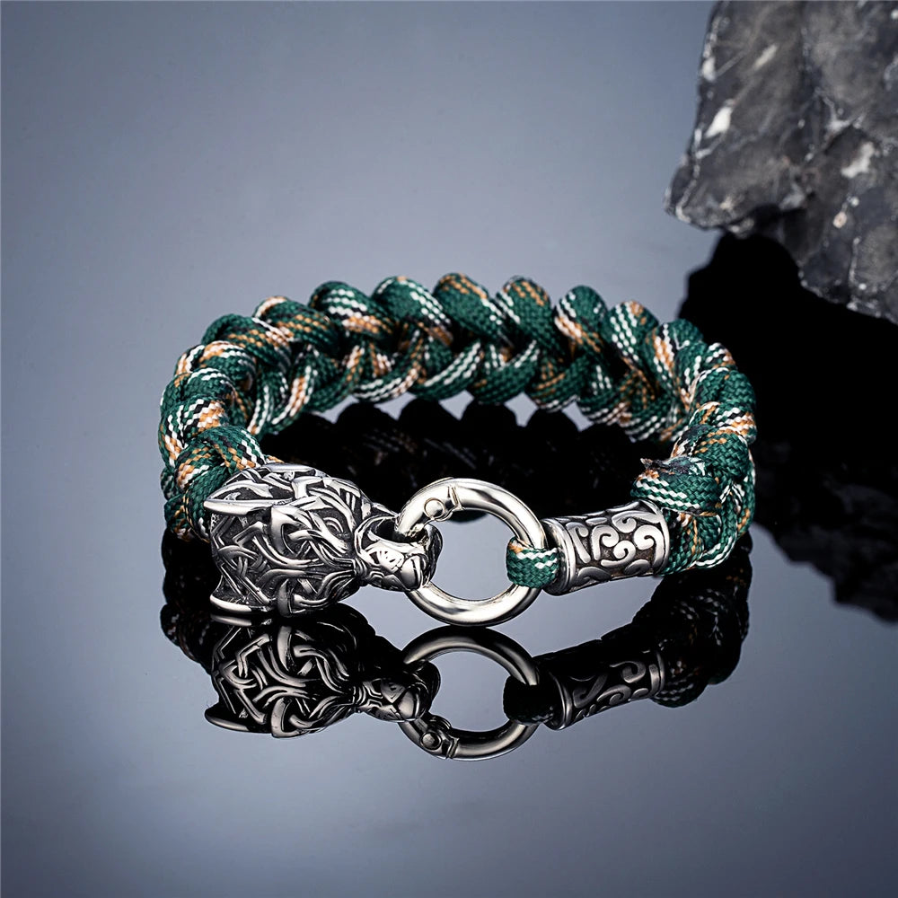 Viking Wolf Head Braided Rope Bracelet