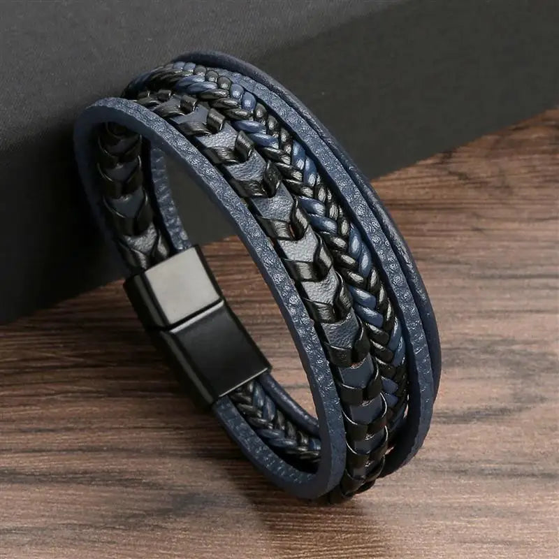 Classic Men's Plaited Strand Leather Bracelet