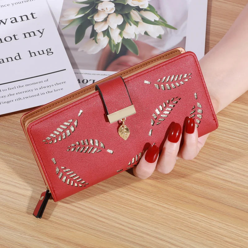 Gold Hollow Leaf Design Long Wallet
