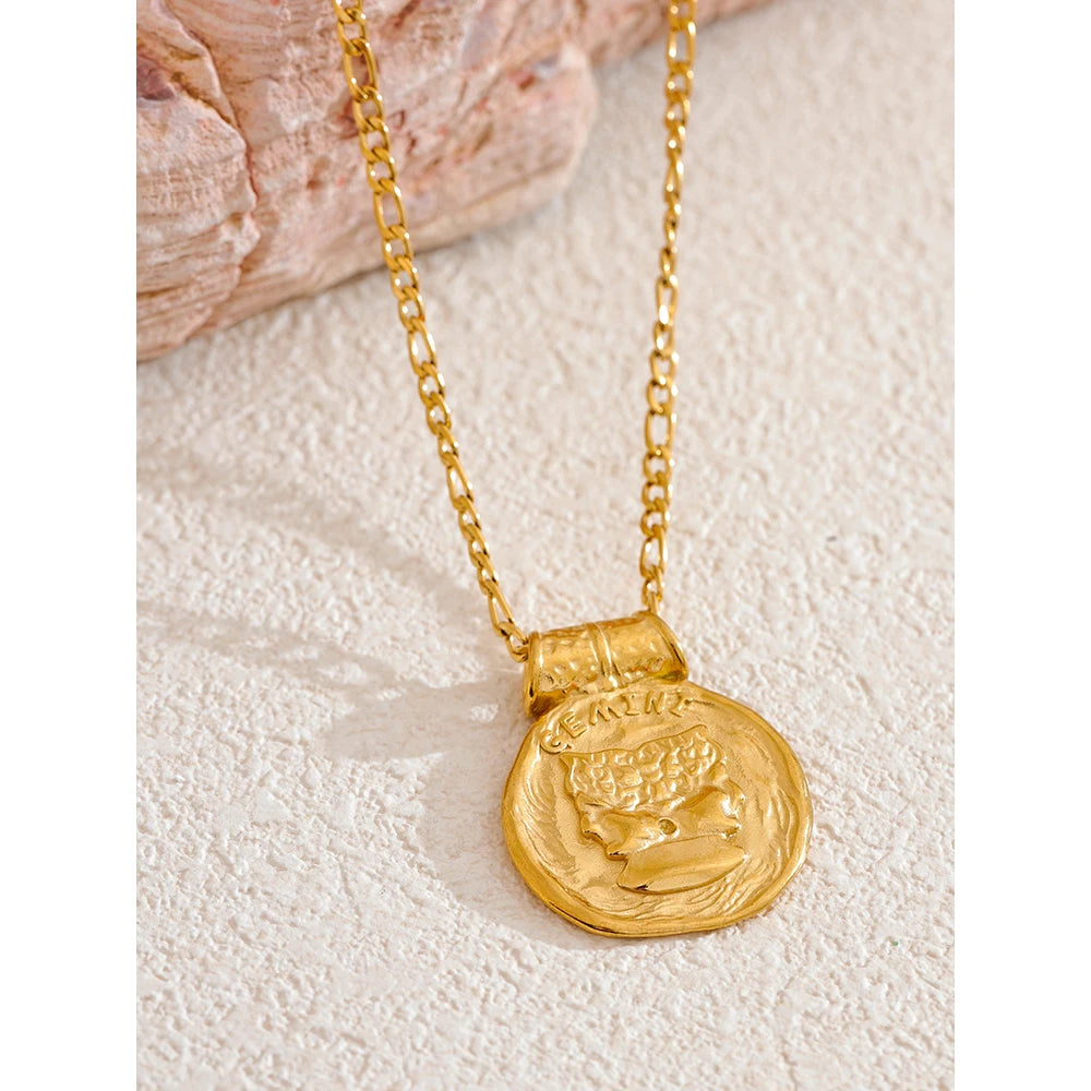 Zodiac Gold Coin Pendant Necklace