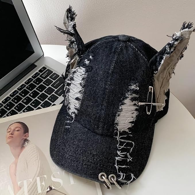 3D Ears Punk Ripped Denim Baseball Cap