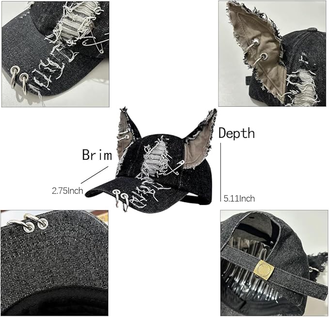 3D Ears Punk Ripped Denim Baseball Cap