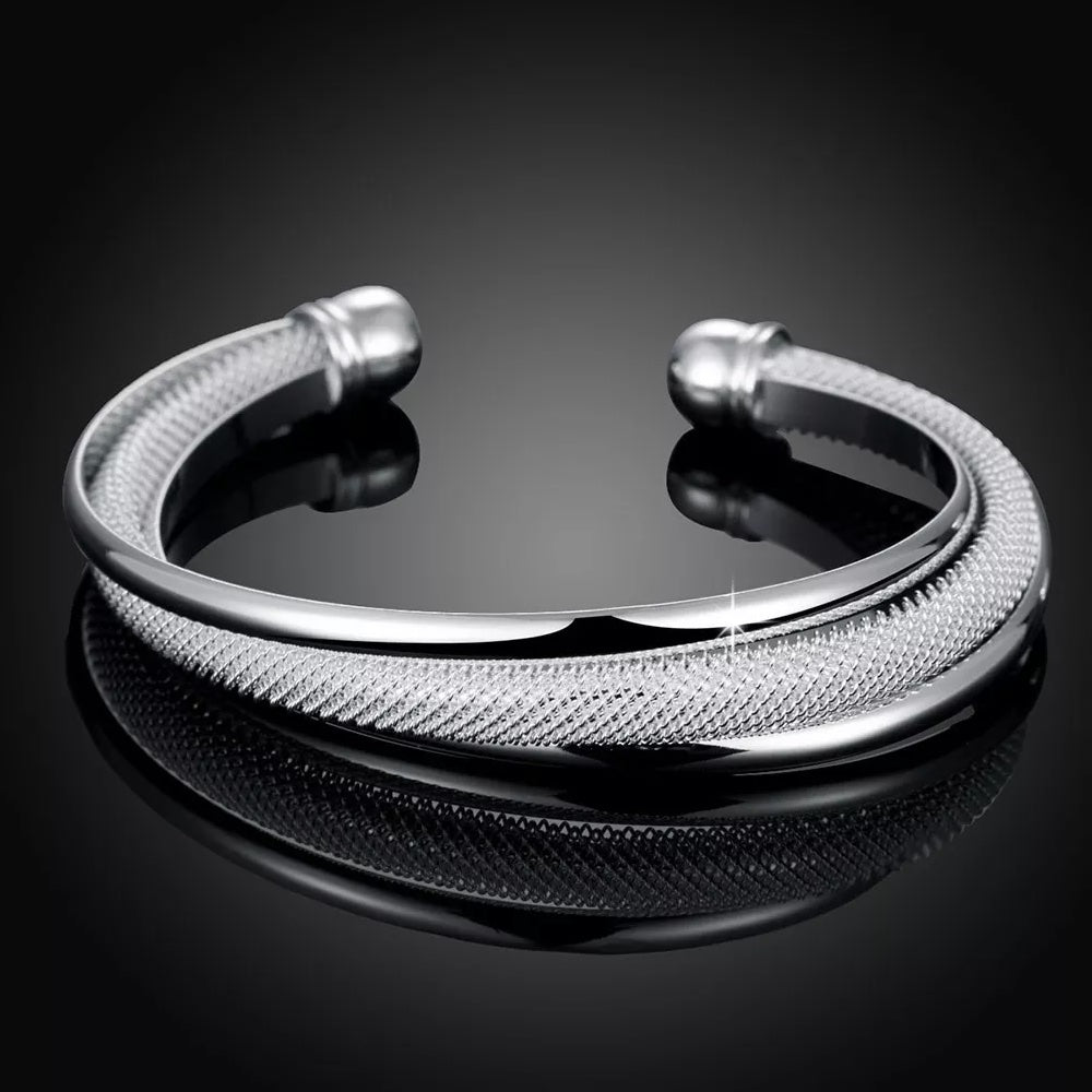 925 Sterling Silver Open Cuff Bangle Bracelet