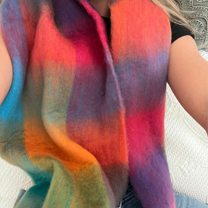 Large Colourful Check Pattern Shawl Scarf