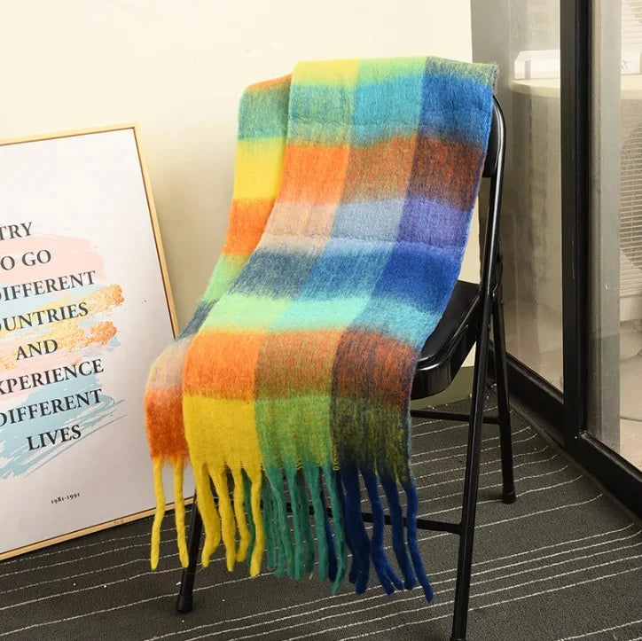 Large Colourful Check Pattern Shawl Scarf