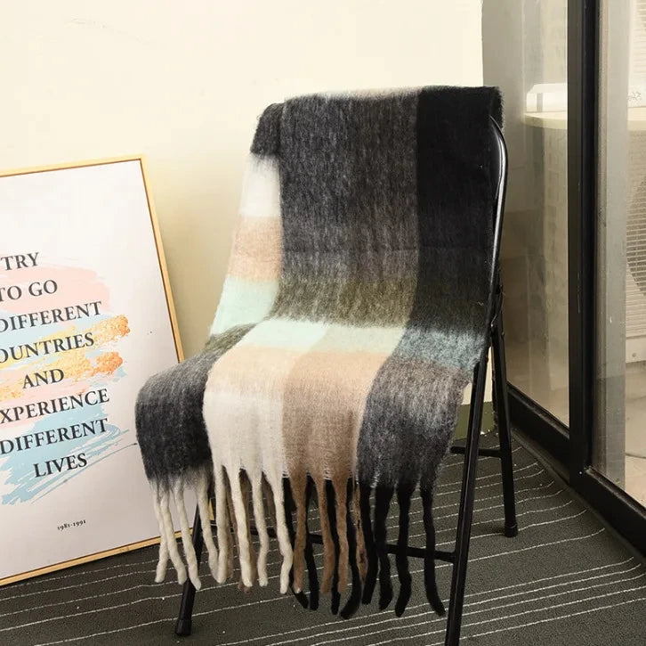 Large Colourful Check Pattern Shawl Scarf