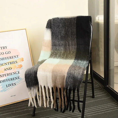 Large Colourful Check Pattern Shawl Scarf