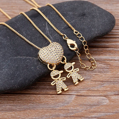 Cubic Zirconia Love Heart Family Pendant Necklace