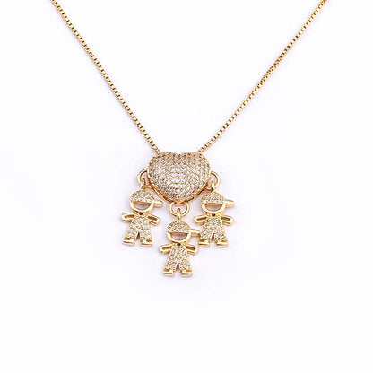 Gold necklace with heart pendant and baby-themed charms on a white background