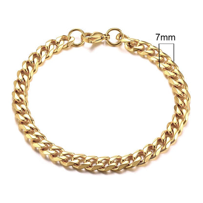 Curb Link Chain Stainless Steel Bracelet in Gold - 7mm
