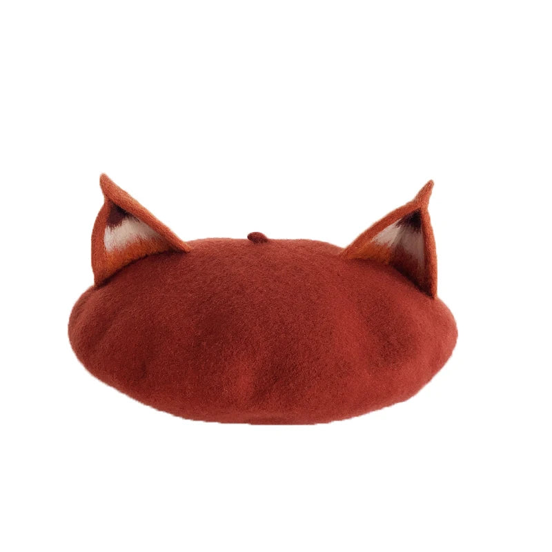 Fox Ear Wool French Beret Hat