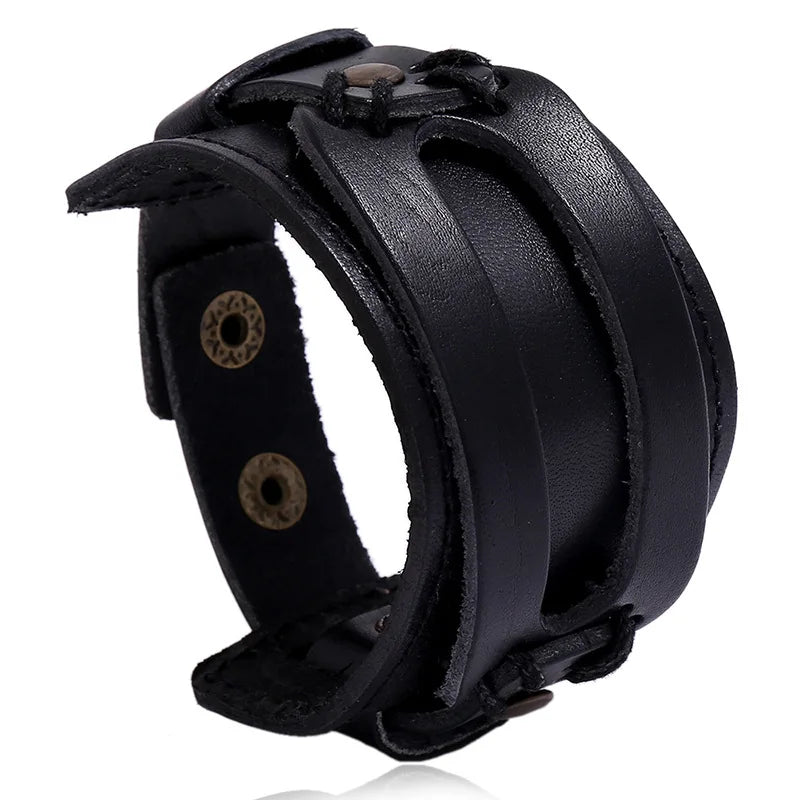 Genuine Leather Wide Cuff Bracelet
