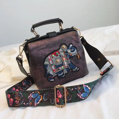 Elephant Embroidered Crossbody Bag