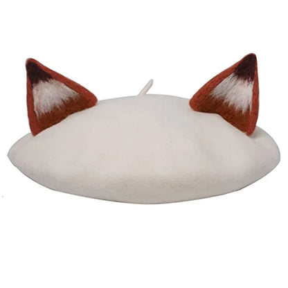Fox Ear Wool French Beret Hat