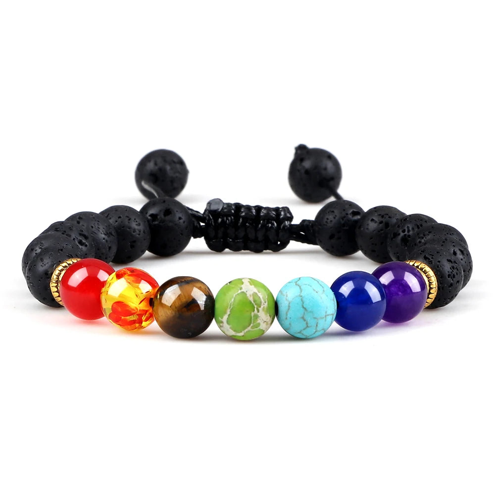2Pcs Set - 7 Chakra Natural Stone Beaded Bracelets