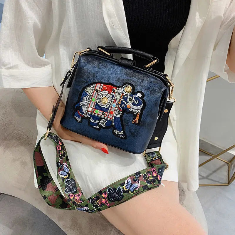 Elephant Embroidered Crossbody Bag