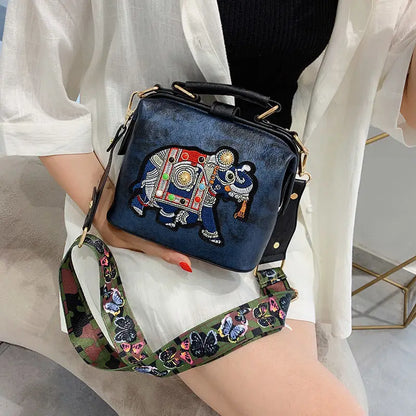 Elephant Embroidered Crossbody Bag