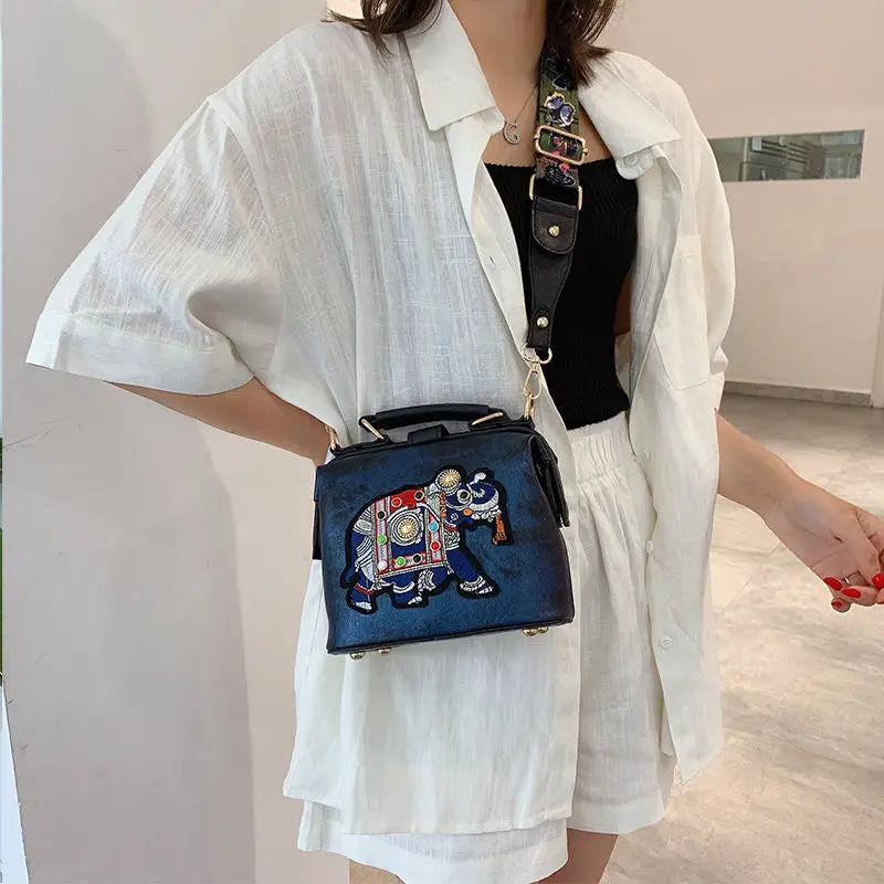 Elephant Embroidered Crossbody Bag
