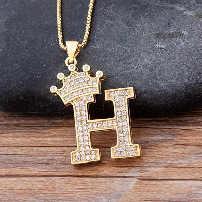Cubic Zirconia Crown Initials Pendant Necklace