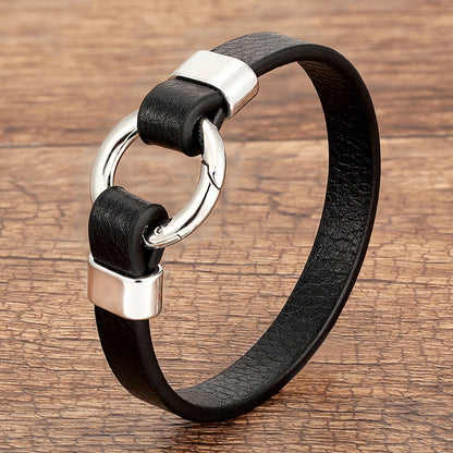 Genuine Leather Bracelet with Round Spring Clasp