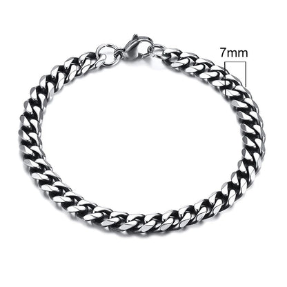 Curb Link Chain Stainless Steel Bracelet in Vintage Silver - 7mm