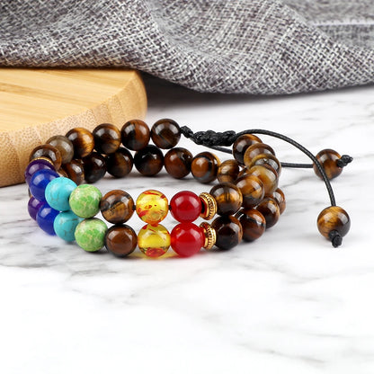 2Pcs Set - 7 Chakra Natural Stone Beaded Bracelets