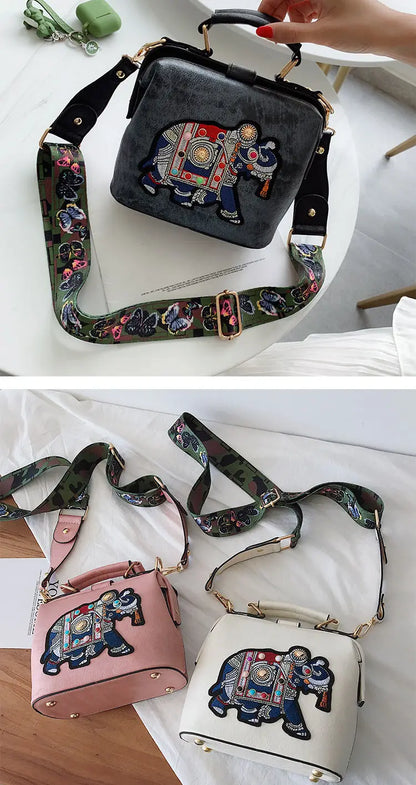 Elephant Embroidered Crossbody Bag