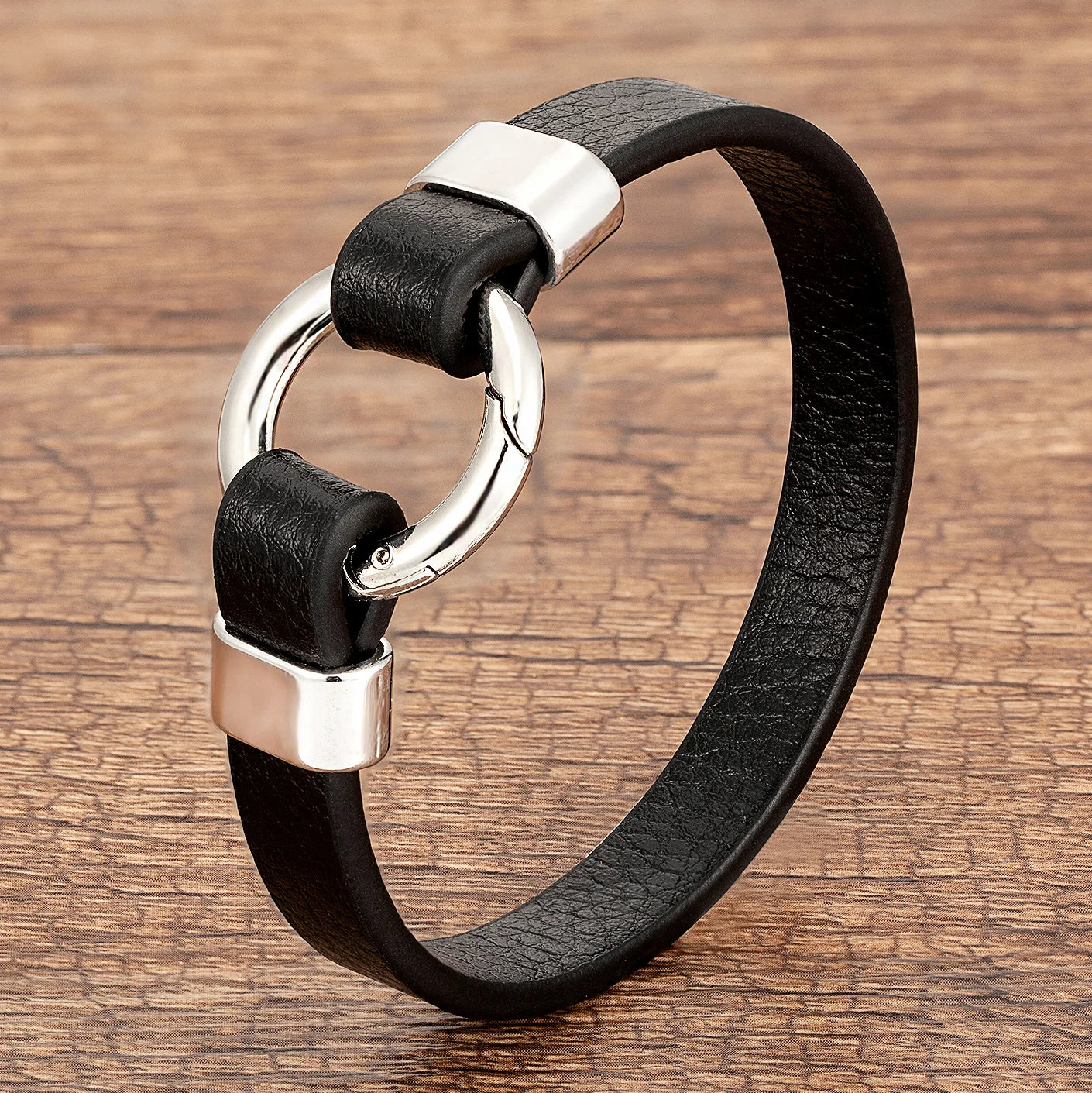 Genuine Leather Bracelet with Round Spring Clasp