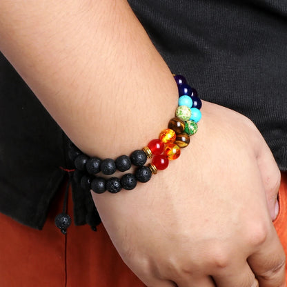 2Pcs Set - 7 Chakra Natural Stone Beaded Bracelets