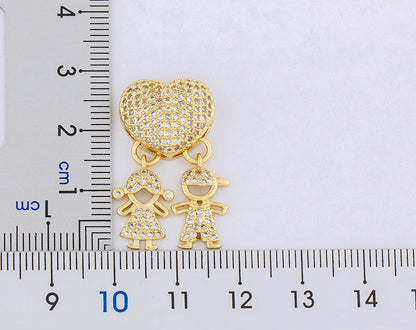Cubic Zirconia Love Heart Family Pendant Necklace