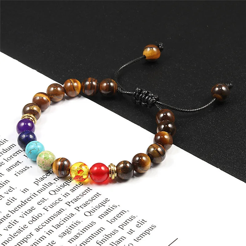 2Pcs Set - 7 Chakra Natural Stone Beaded Bracelets