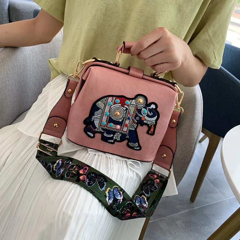 Elephant Embroidered Crossbody Bag