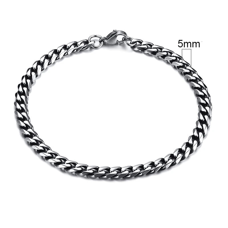 Curb Link Chain Stainless Steel Bracelet in Vintage Silver - 5mm