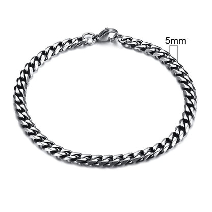 Curb Link Chain Stainless Steel Bracelet in Vintage Silver - 5mm